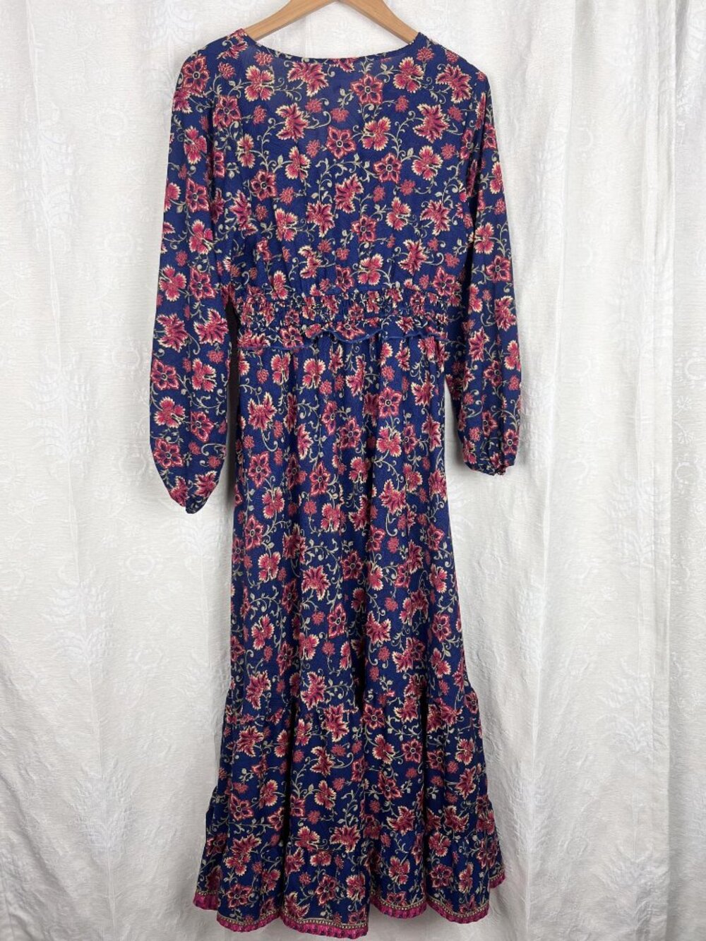 Anthropologie Boemo ruffle peasant maxi dress blue red floral cottagecore Petite - Picture 6 of 9